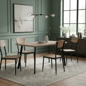 5бр. трапезарен комплект КГ10345 с повърхност sonama и черни крака 140x80x76 cm