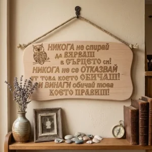 241044 Дървена табела. Никога не спирай да вярваш.