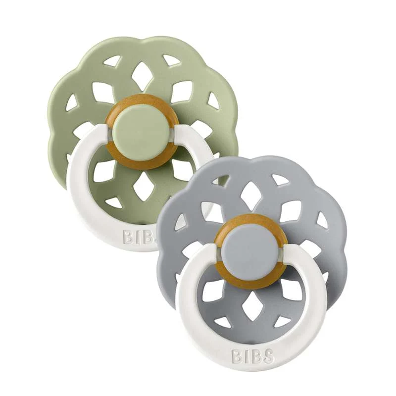 Bibs Boheme Pacifier - 2-Pack - sz. 2 - natural rubberized - GLOW - Sage/Cloud
