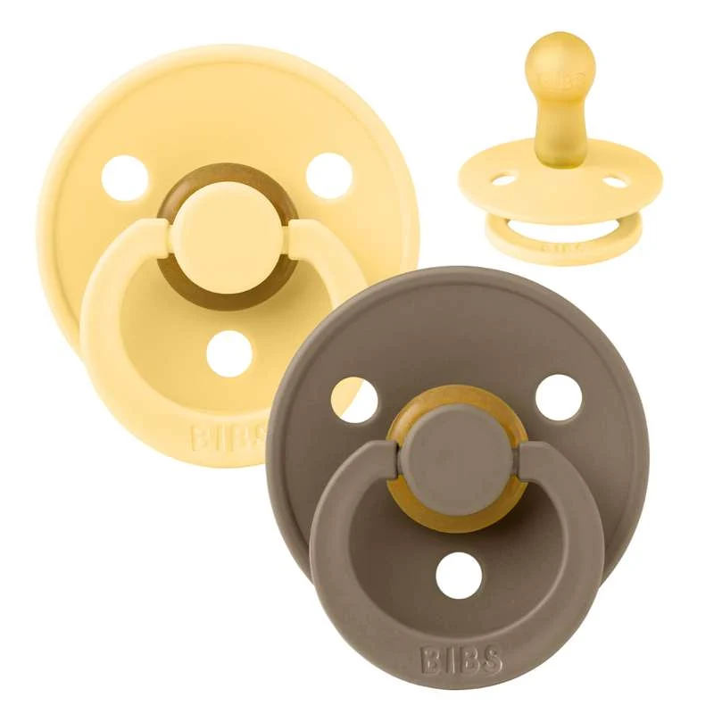 Bibs Round Colour Pacifier - 2-Pack - sz. 2 - natural tpr - Pale Butter/Dark Oak