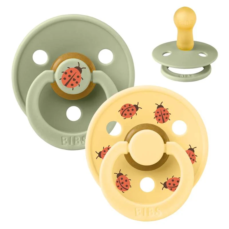 Bibs Round Colour Pacifier - 2-Pack - sz. 2 - natural rubberized - Studio - Ladybug - Sage Mix