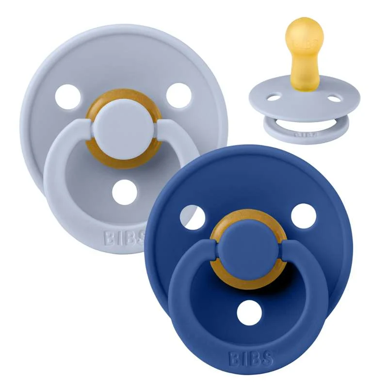Bibs Round Colour Pacifier - 2-Pack - sz. 2 - natural tpr - Dusty Blue/Cornflower