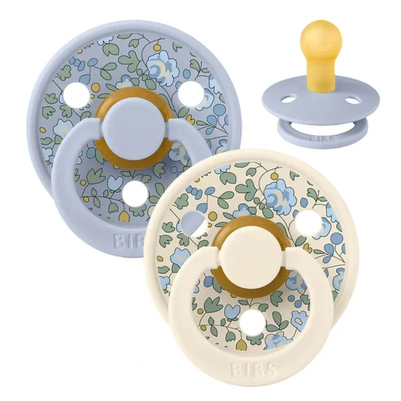 Bibs Round Colour Pacifier - 2-Pack - sz. 2 - natural rubber - Liberty - Eloise/Dusty Индиго Mix