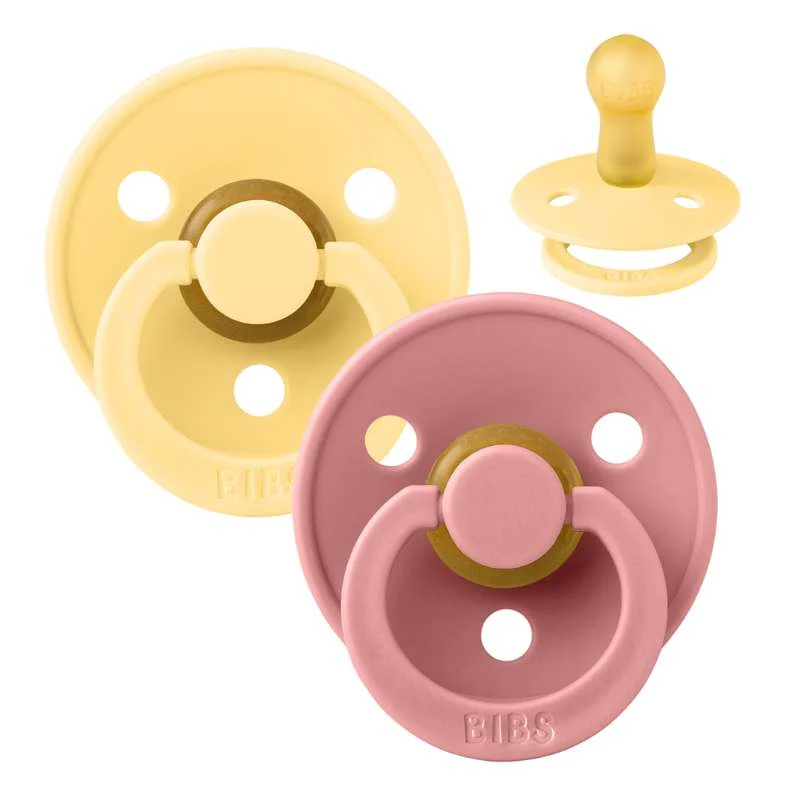 Bibs Round Colour Pacifier - 2-Pack - sz. 2 - natural rubberized - Pale Butter/Dusty Pink