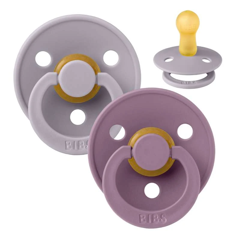 Bibs Round Colour Pacifier - 2-Pack - sz. 2 - natural tpr - Fossil Grey/Mauve