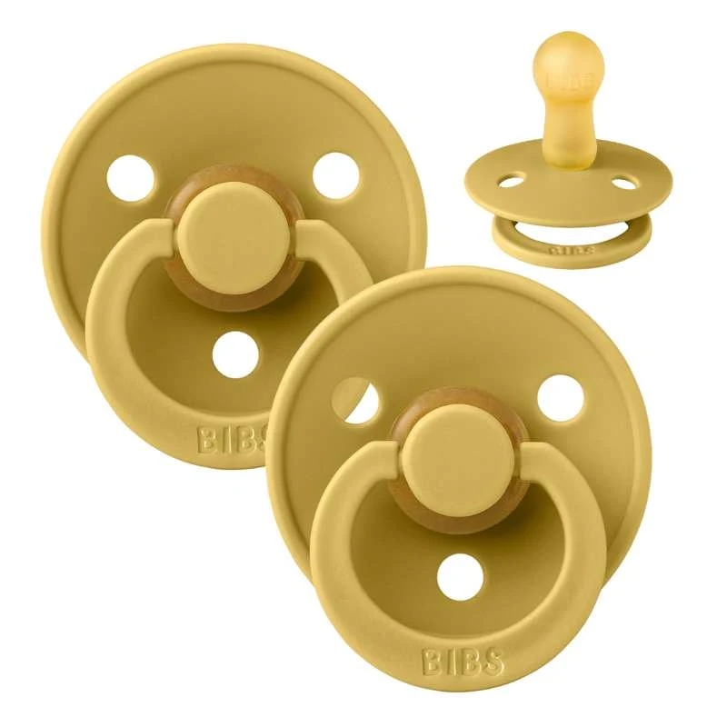 Bibs Round Colour Pacifier - 2-Pack - sz. 2 - natural tpr - Mustard