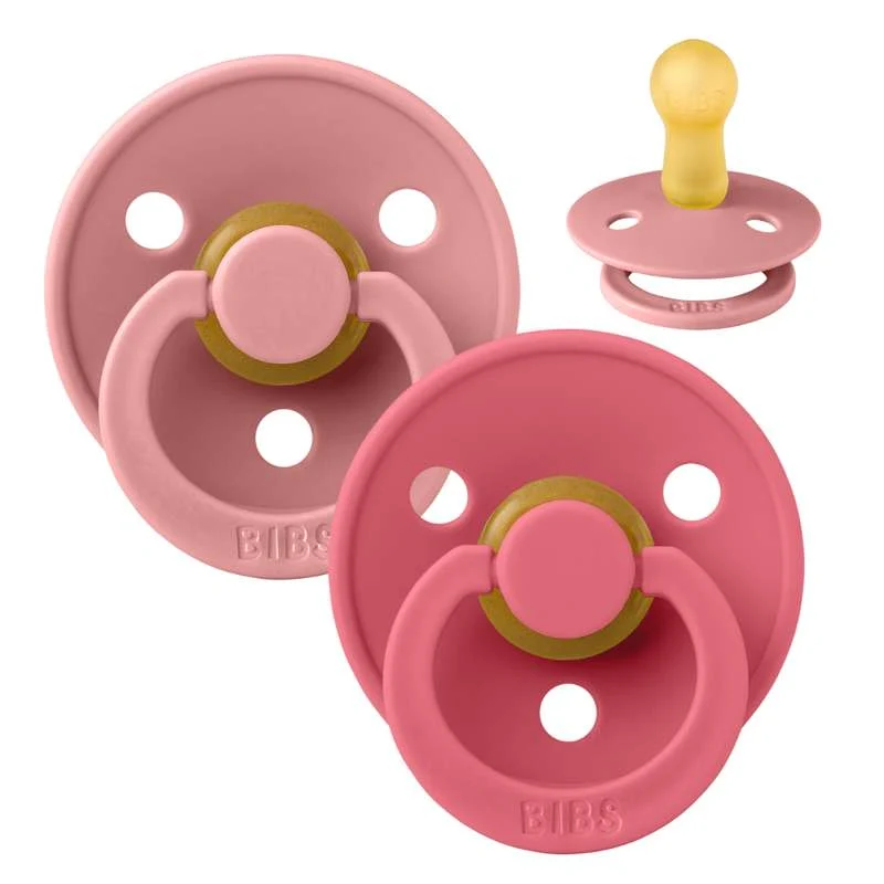 Bibs Round Colour Pacifier - 2-Pack - sz. 2 - natural rubberized - Dusty Pink/Coral