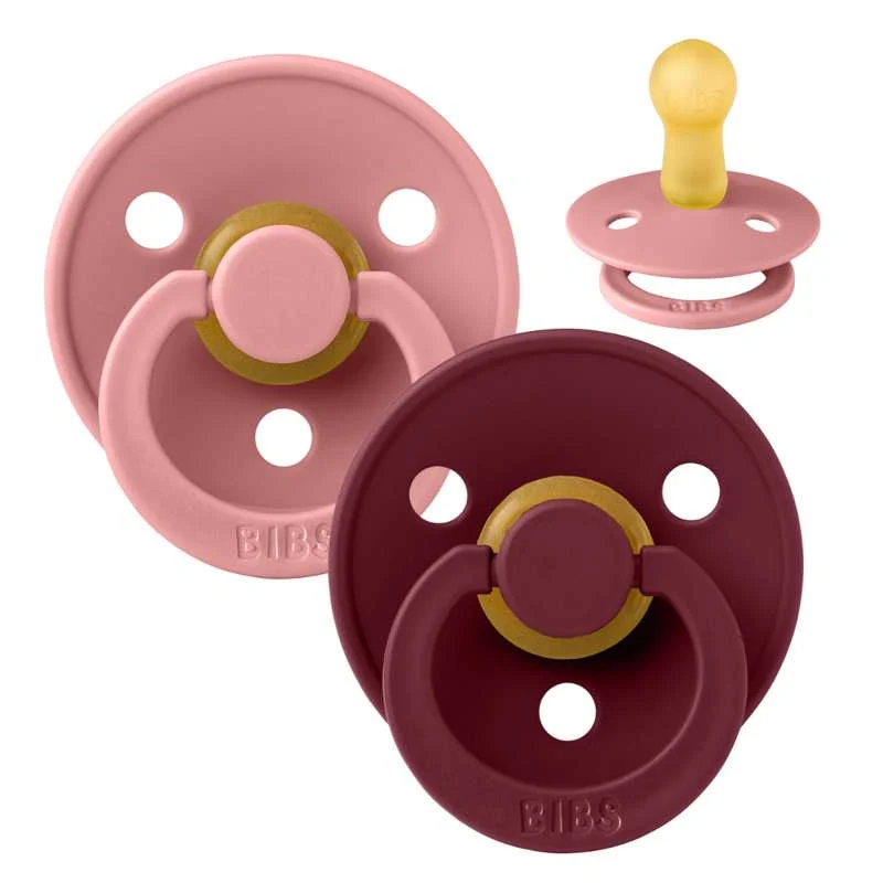 Bibs Round Colour Pacifier - 2-Pack - sz. 2 - natural rubberized - Dusty Pink/Elderberry