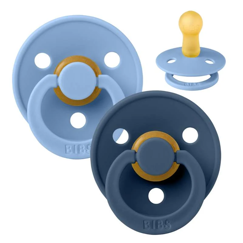 Bibs Round Colour Pacifier - 2-Pack - sz. 2 - natural rubber - Sky Blue/Steel Cobalt
