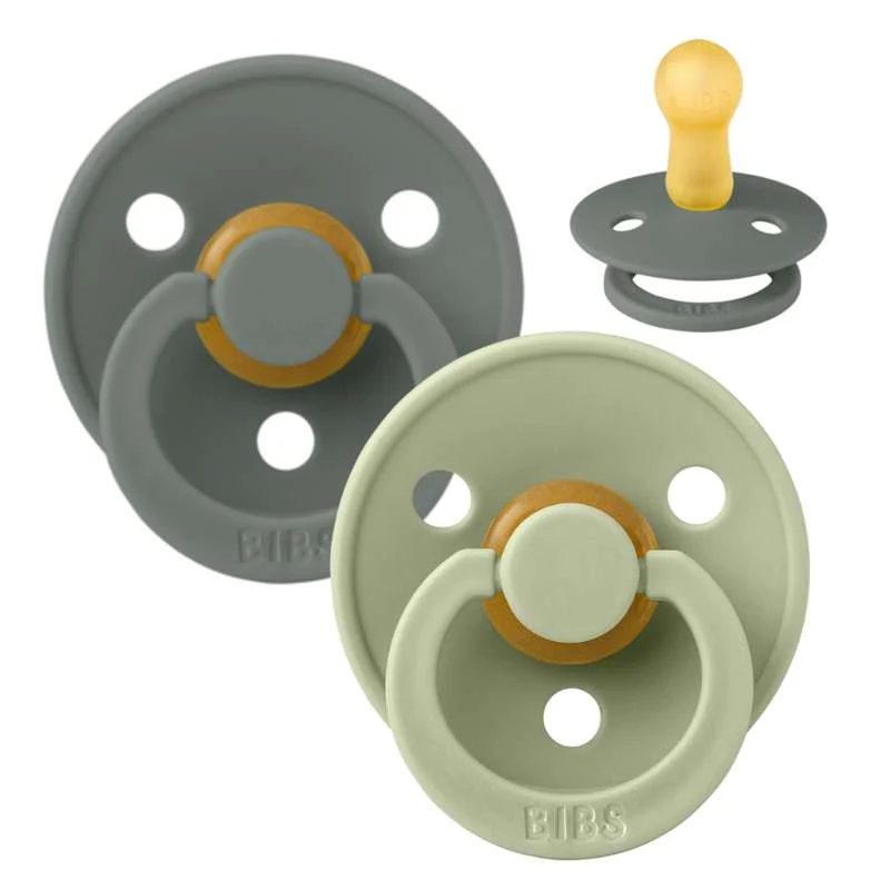 Bibs Round Colour Pacifier - 2-Pack - sz. 2 - natural rubberized - Pine/Sage