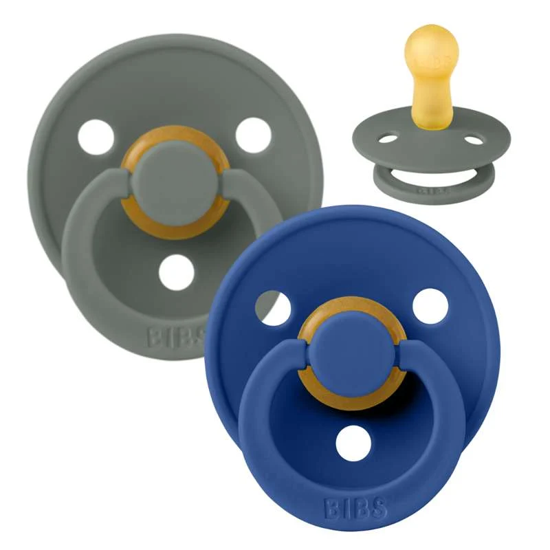 Bibs Round Colour Pacifier - 2-Pack - sz. 2 - natural tpr - Pine/Cornflower