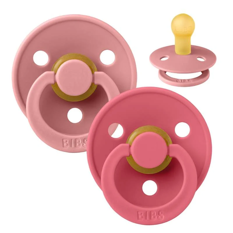 Bibs Round Colour Pacifier - 2-Pack - sz. 1 - natural tpr - Dusty Pink/Coral