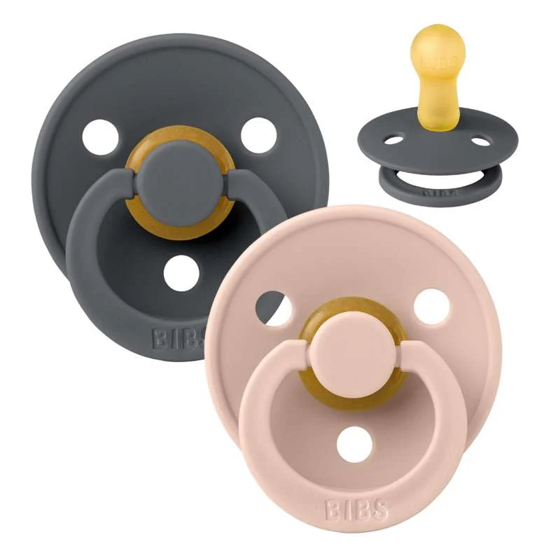 Bibs Round Colour Pacifier - 2-Pack - sz. 2 - natural rubberized - Iron/Blush
