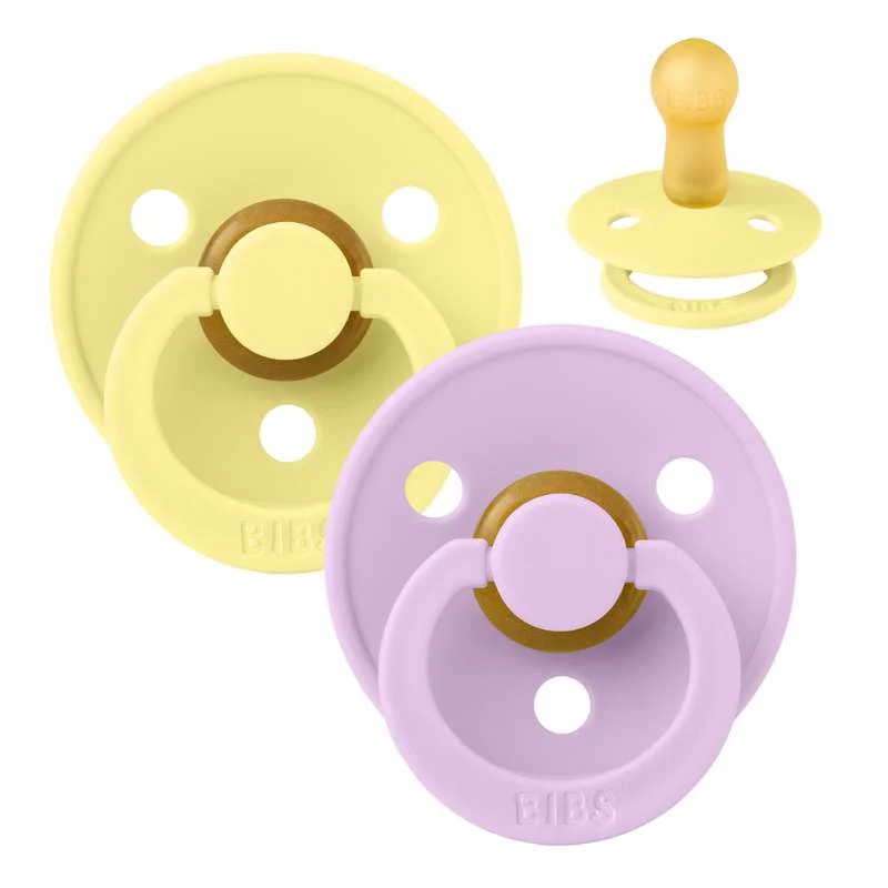 Bibs Round Colour Pacifier - 2-Pack - sz. 2 - natural rubberized - Sunshine/Violet Sky