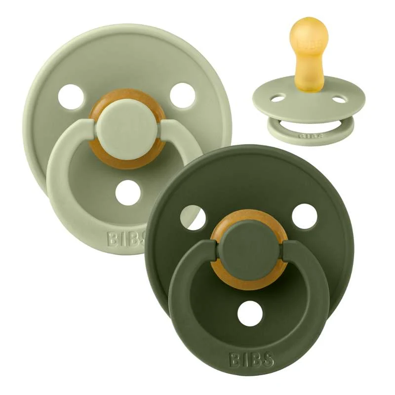 Bibs Round Colour Pacifier - 2-Pack - sz. 2 - natural rubberized - Sage/Hunter Green