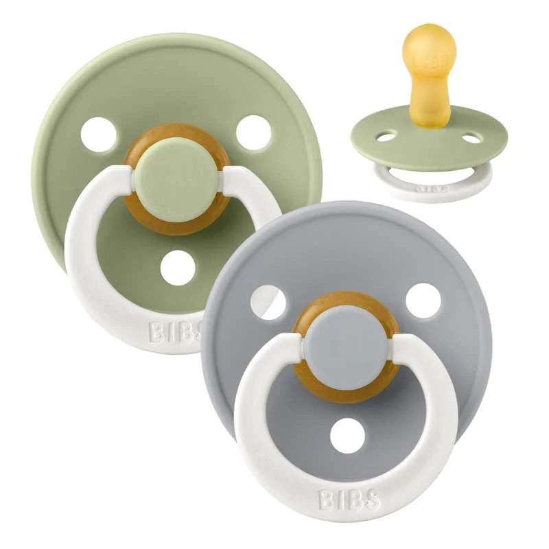 Bibs Round Colour Pacifier - 2-Pack - sz. 2 - natural tpr - GLOW - Sage/Cloud