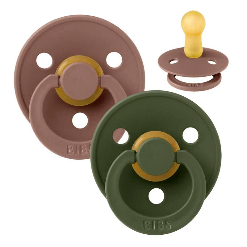 Bibs Round Colour Pacifier - 2-Pack - sz. 2 - natural rubberized - Woodchuck/Hunter Green