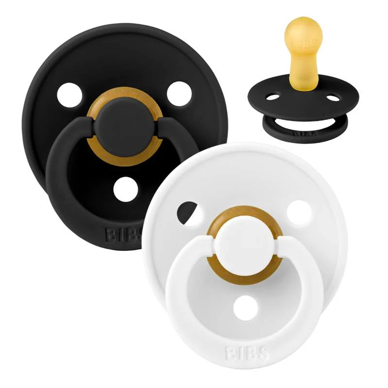 Bibs Round Colour Pacifier - 2-Pack - sz. 2 - natural tpr - Black/White
