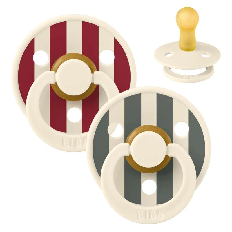 Bibs Round Colour Pacifier - 2-Pack - sz. 2 - natural tpr - Studio - Block - Ruby/Pine Mix