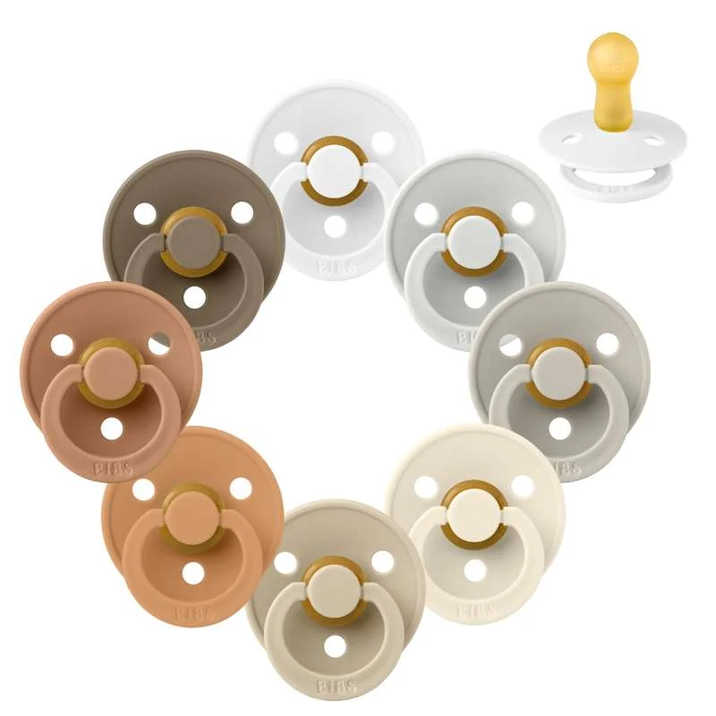 Bibs Round Colour Pacifier - Sampak - 8 pcs. - sz. 2 - Гладък and Earthy