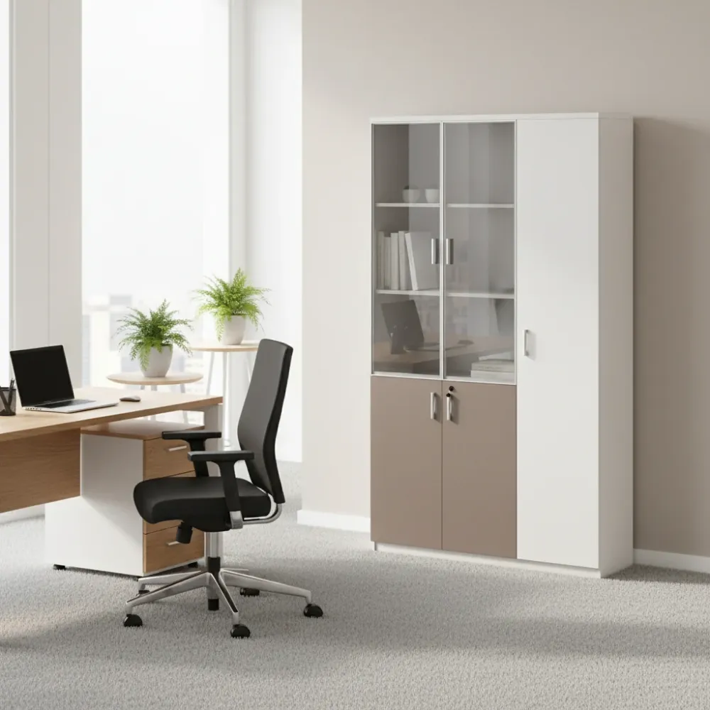 Офис библиотека NEWLINE 120x40 см цвят кремаво бял-светло кафяв