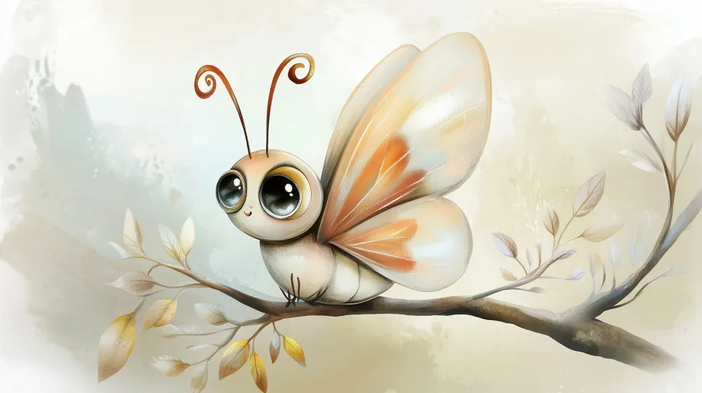 Papel de parede crianç | Adorável borboleta e folhas pastel