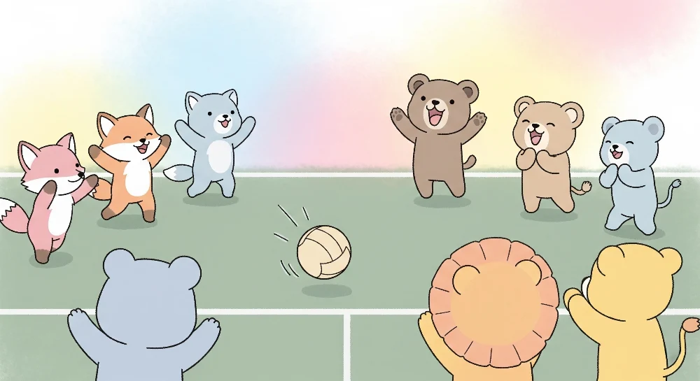 Papel de parede crianç | Alegres animais jogar voleibol