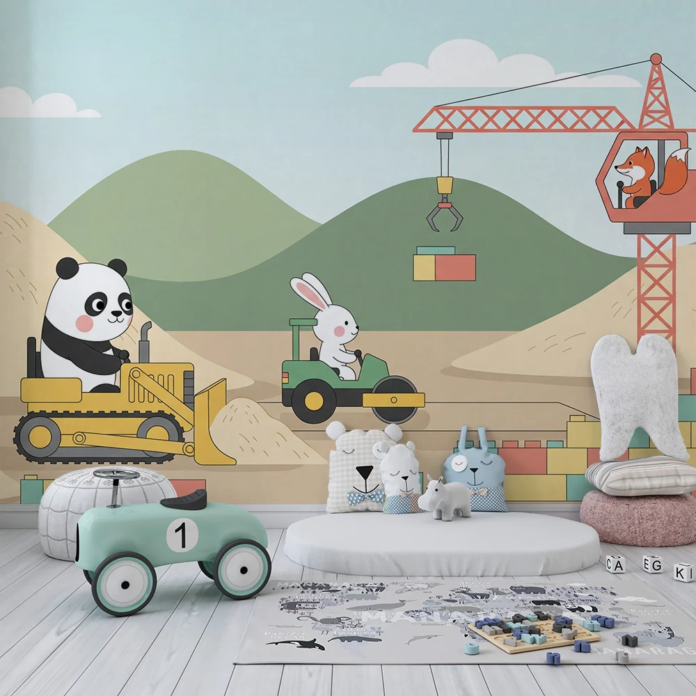 Papel de parede crianç | Animais em construção