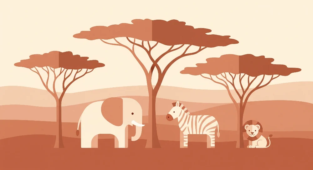 Papel de parede crianç | Animais da savana em tons suaves