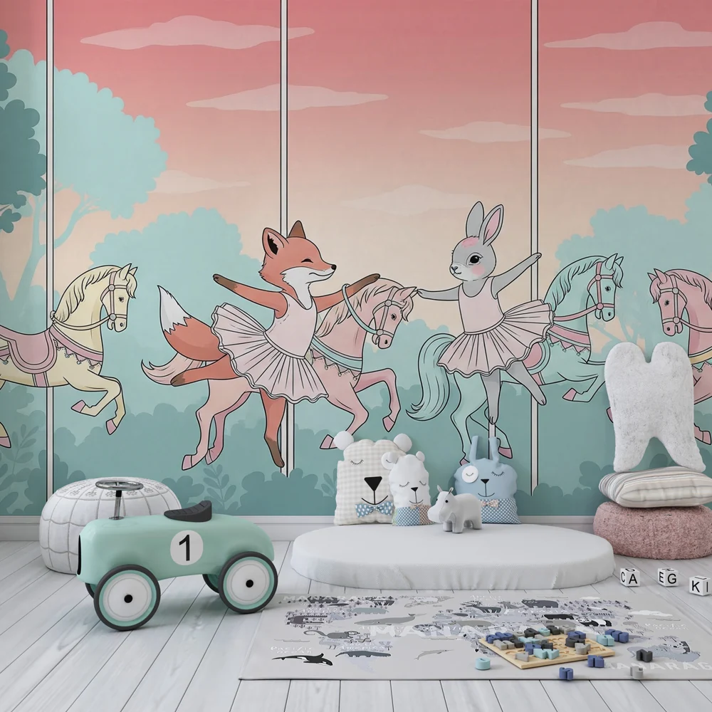 Papel de parede crianç | Animal dancers on magical carousel