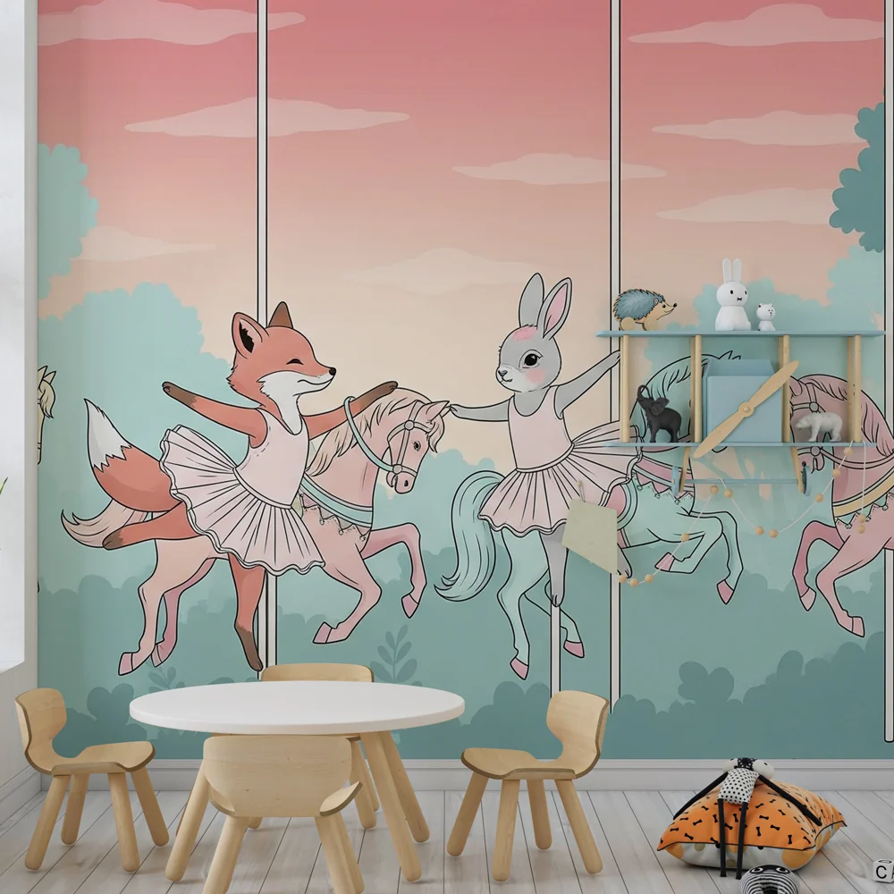 Papel de parede crianç | Animal dancers on magical carousel
