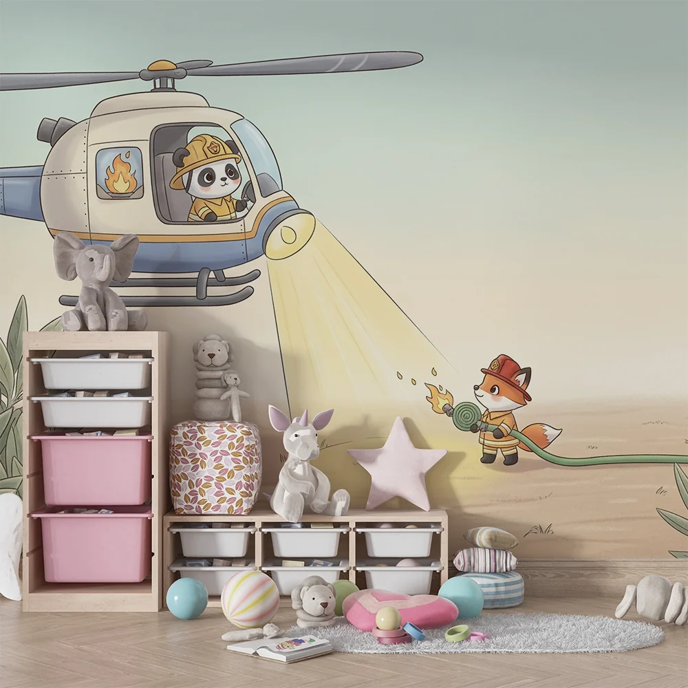 Papel de parede crianç | Em ção com bombeiros animais
