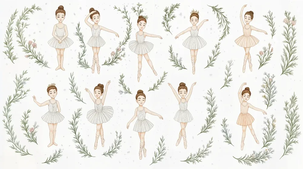 Papel de parede crianç | Elegantes bailarinas e folhagem delicada