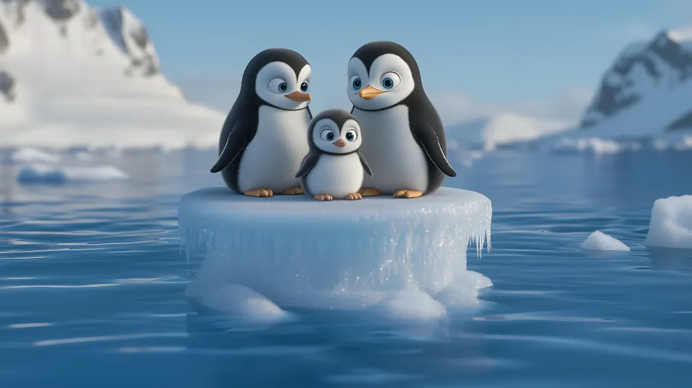 Papel de parede crianç | Família de pinguins no gelo