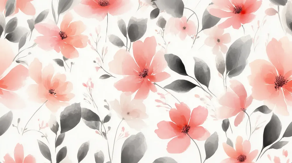 Papel de parede crianç | Flores aquarela rosa e cinza