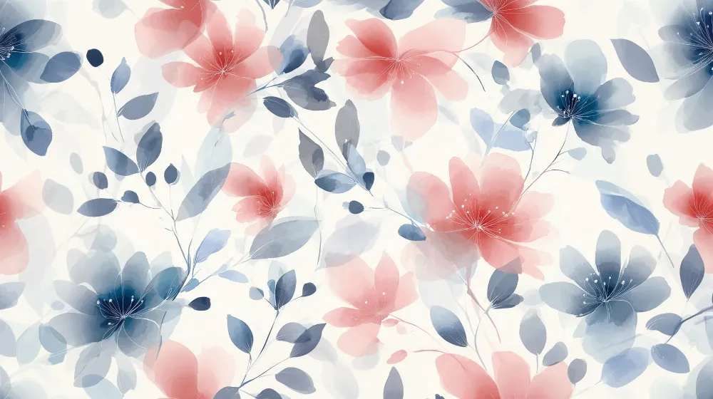 Papel de parede crianç | Flores aquarela vermelhas e azuis