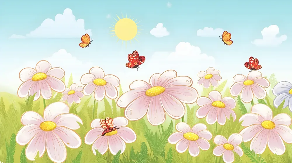Papel de parede crianç | Flores da primavera e borboletas