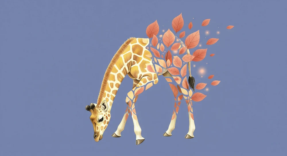 Papel de parede crianç | Girafa suave e folhas mágicas