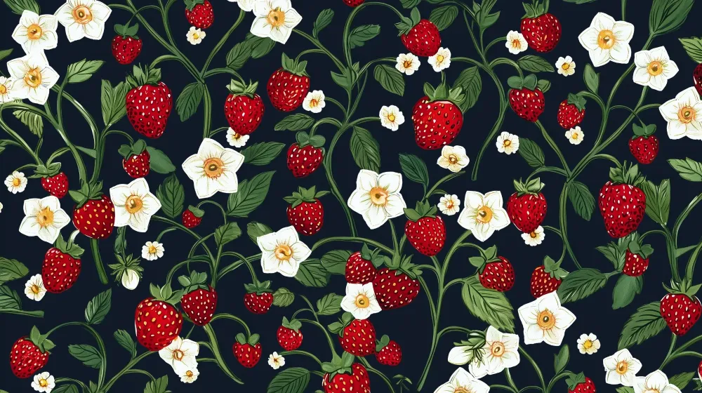 Papel de parede crianç | Morangos e flores silvestres