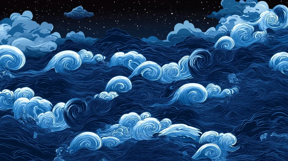 Papel de parede crianç | Ondas e céu estrelado