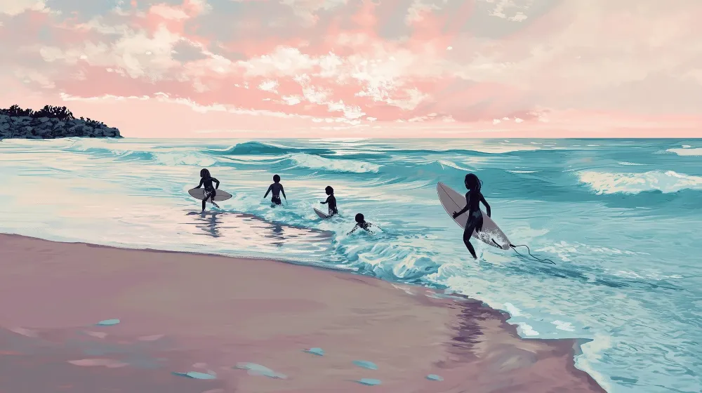 Papel de parede crianç | Surfers at sunset