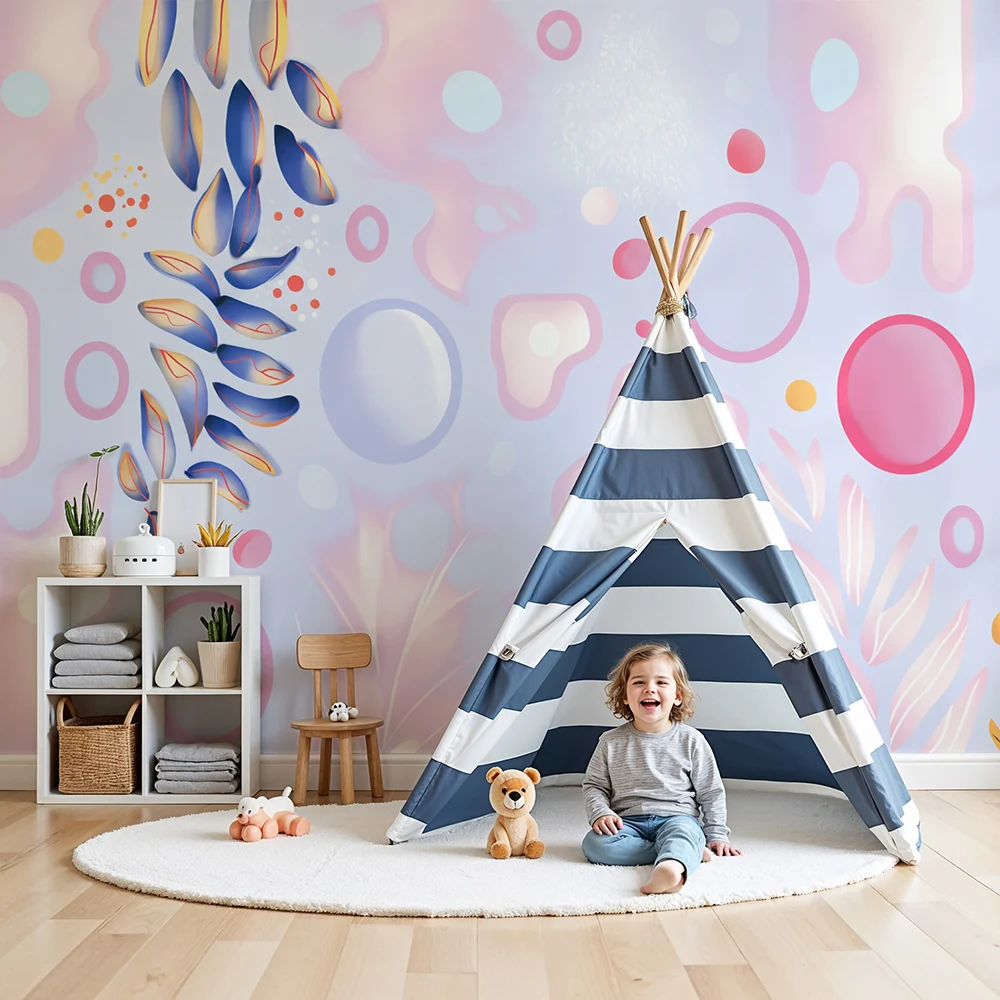 Papel de parede crianç | Tons pastel e formas orgânicas