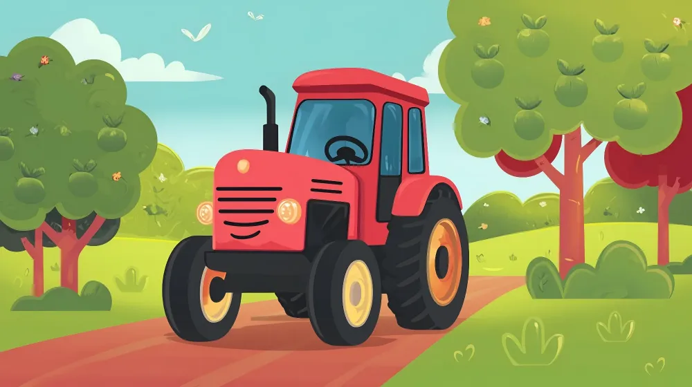 Papel de parede crianç | Tractor vermelho e pomar