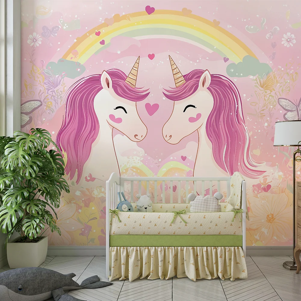 Papel de parede crianç | Unicórnios mágicos e arco-íris pastel