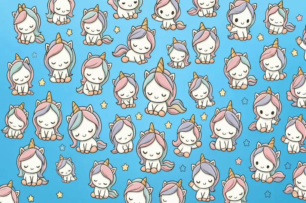 Papel de parede crianç | Unicórnios pastel e estrelas