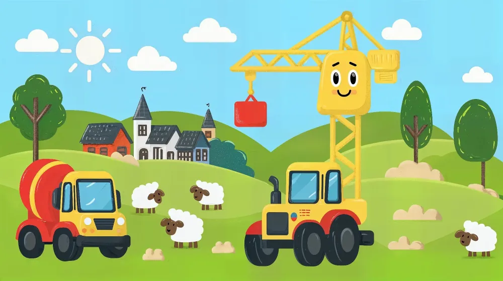 Papel de parede crianç | Veículos de construção sorridentes