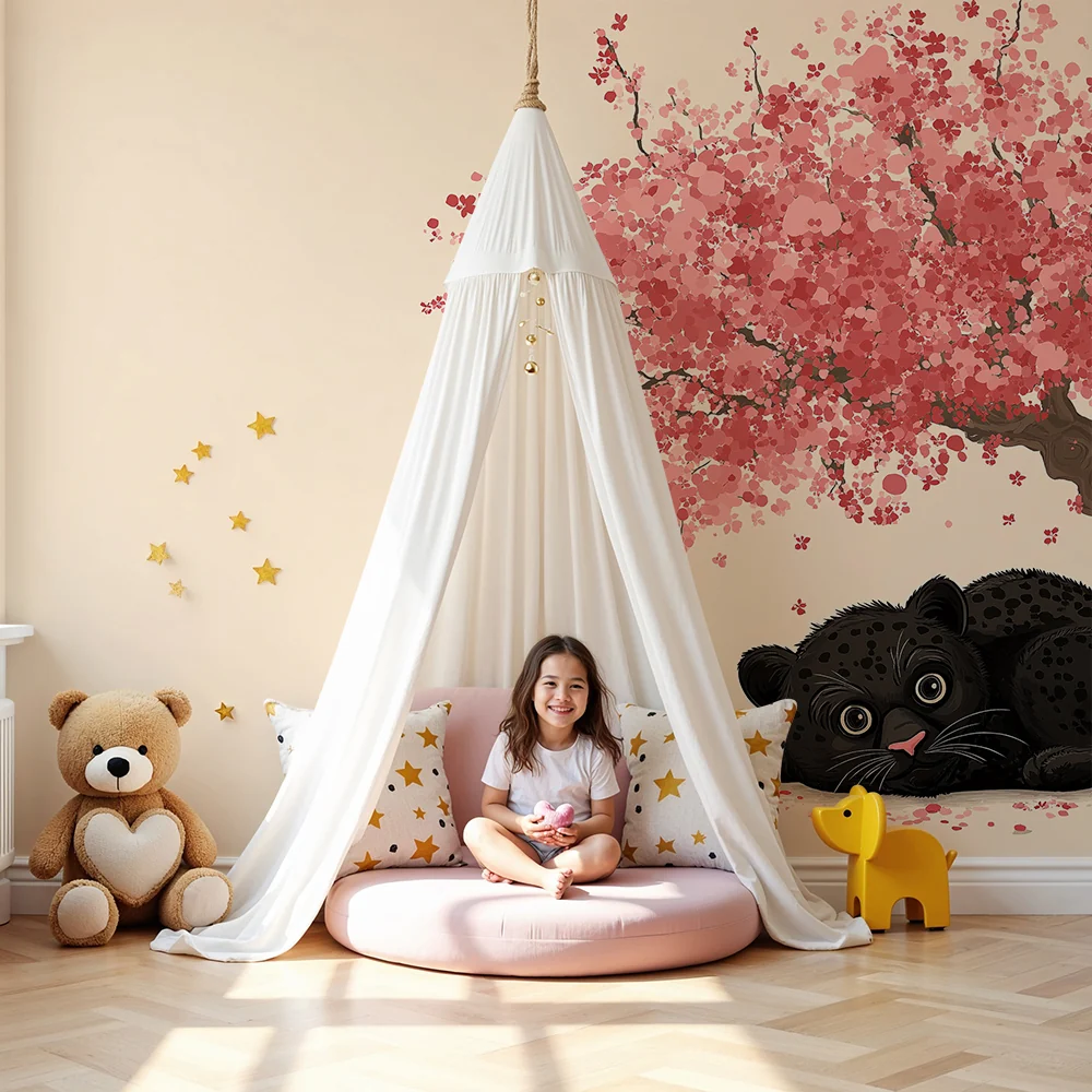 Papel de parede quarto bebê | Малък леопард под цъфтяща череша