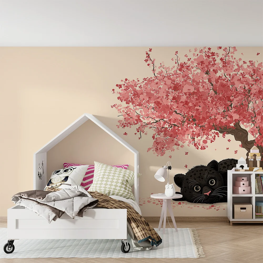 Papel de parede quarto bebê | Малък леопард под цъфтяща череша