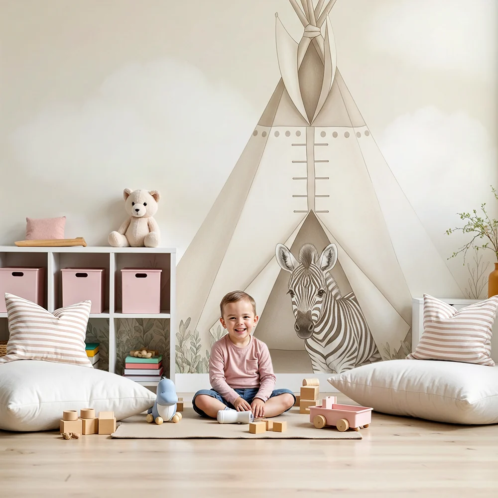 Papel de parede quarto bebê | Шатор и зебра в природата