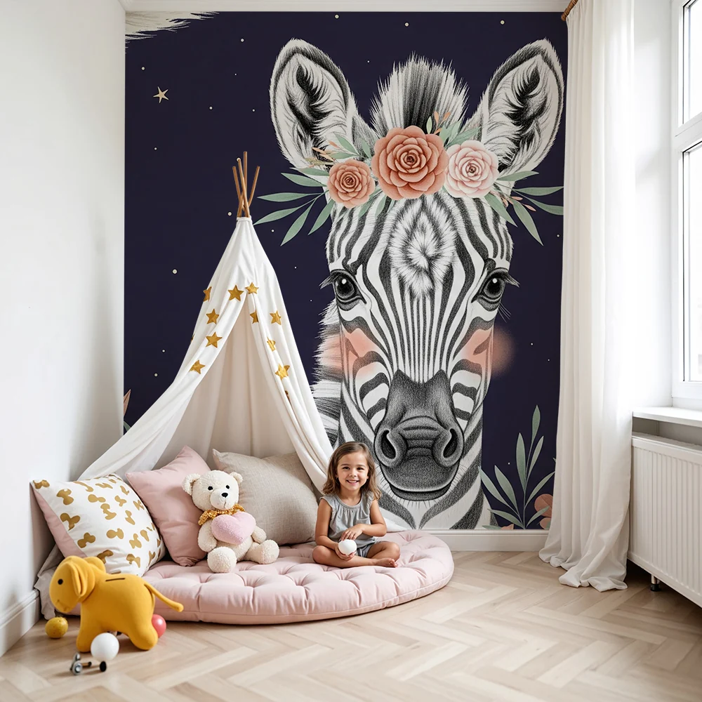 Papel de parede quarto bebê | Елегантна зебра под звездите